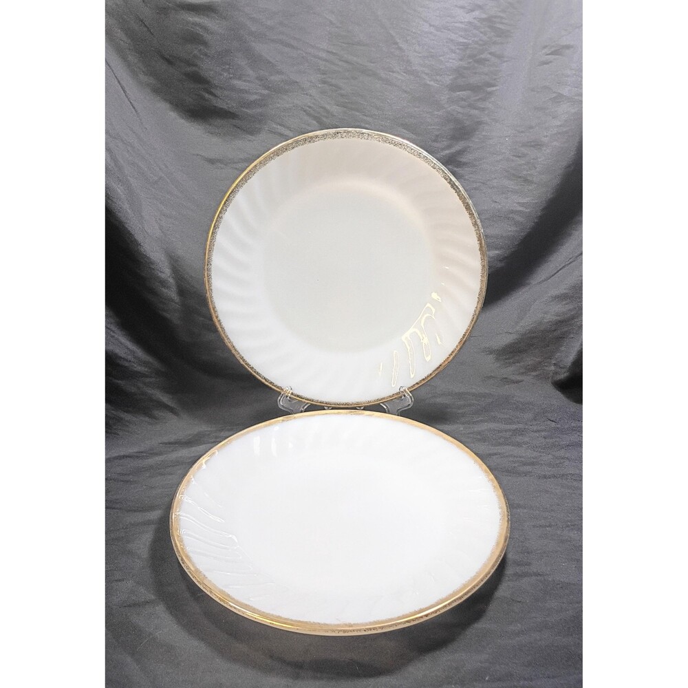 Lot of 2 Vintage Fire King 9" Plates - White with Gold Trim